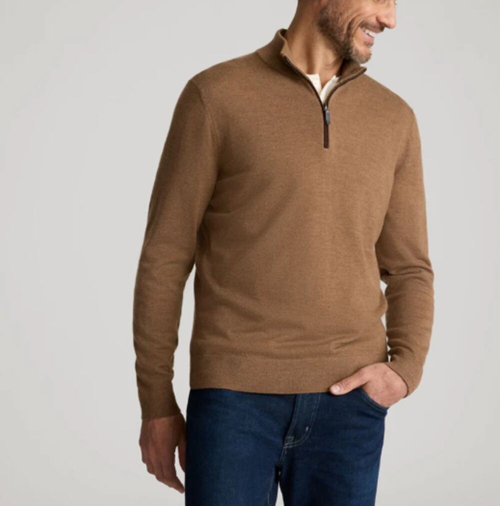 Untuck It Men's Caramel Merino Wool Quarter-Zip Sweater Size M